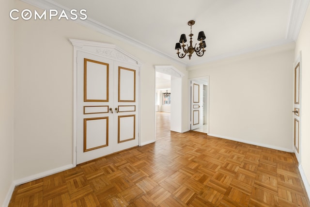 45 Sutton Pl S Unit 14N, New York City, NY 10022 - empty room featuring a chandelier and ornamental molding