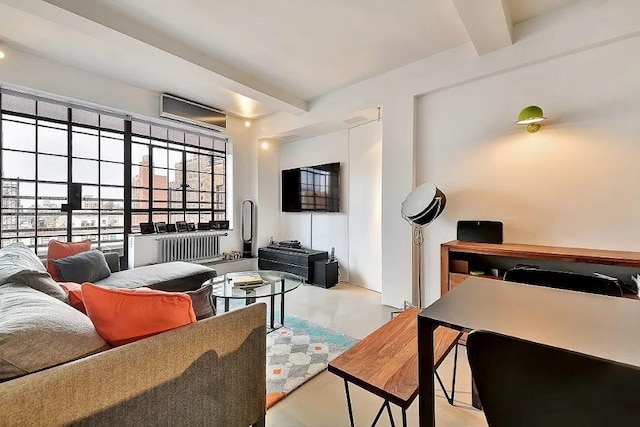 10 Park Ave Unit 26-S, New York City, NY 10016 - living area with finished concrete floors and beamed ceiling