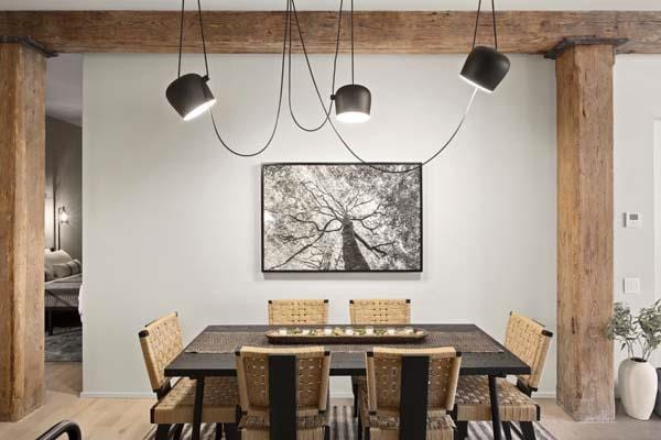 168 Plymouth St Unit 4-D, New York City, NY 11201 - dining area with ornate columns and beam ceiling