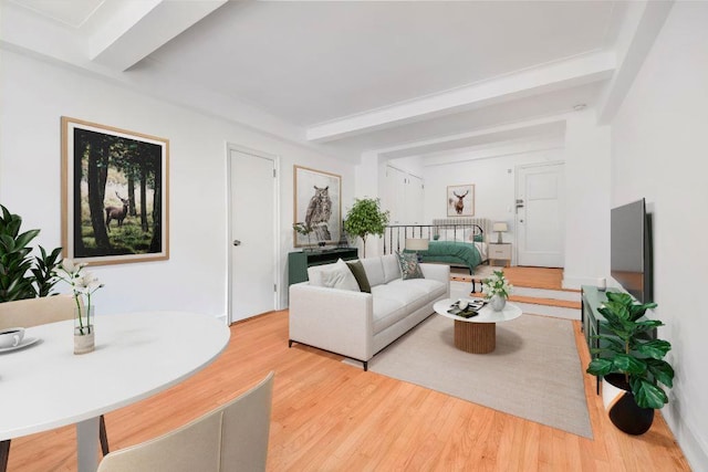 10 Park Ave Unit 4-C, New York City, NY 10016 - living room with beamed ceiling and wood finished floors