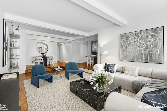 333 W 57th St Unit 704, New York City, NY 10019 - living area featuring beamed ceiling