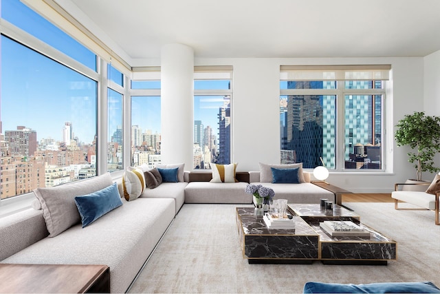 400 E 67th St Unit 20B, New York City, NY 10065 - living area with a view of skyline and wood finished floors