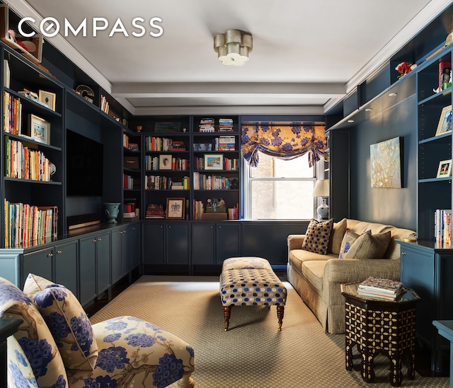 163 E 81st St Unit 3A, New York City, NY 10028 - sitting room with carpet flooring and built in features