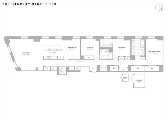 100 Barclay St Unit 15B, New York City, NY 10007 - view of room layout