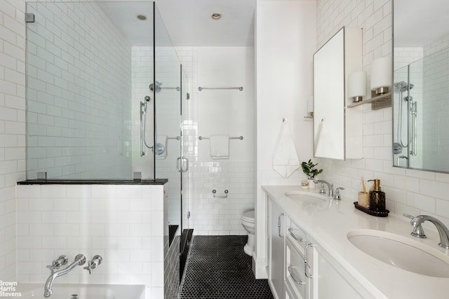 1148 Sterling Place, New York City, NY 11213 - full bath featuring tile walls, a shower stall, double vanity, and a tub to relax in