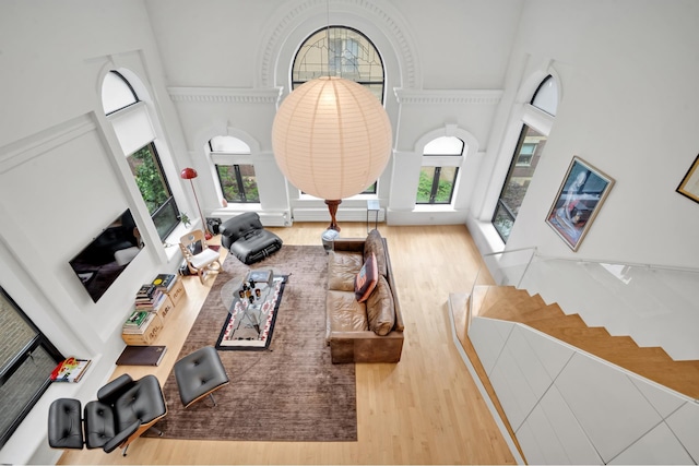 242 E 7th St Ph, Ph, New York City, NY 10009 - living area with a towering ceiling, healthy amount of natural light, and wood finished floors