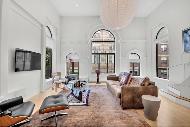242 E 7th St Ph, Ph, New York City, NY 10009 - living room with a towering ceiling and wood finished floors