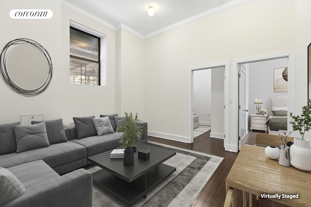 555 Lenox Ave Unit 1A, New York City, NY 10037 - living room with dark wood-style flooring and crown molding
