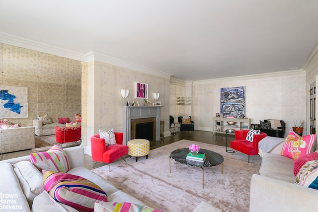 1220 Park Ave Unit 9A, New York City, NY 10128 - living area with crown molding and a fireplace