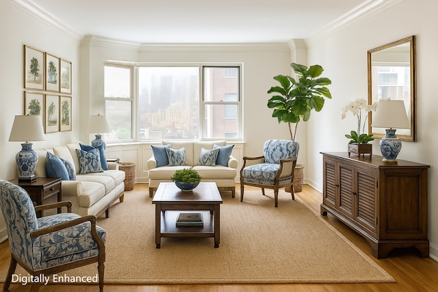 215 E 79th St Unit 12B, New York City, NY 10075 - living area featuring ornamental molding, healthy amount of natural light, and wood finished floors