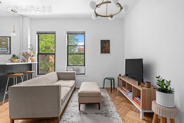 394 Lincoln Pl Unit C2, New York City, NY 11238 - living area featuring cooling unit and a chandelier