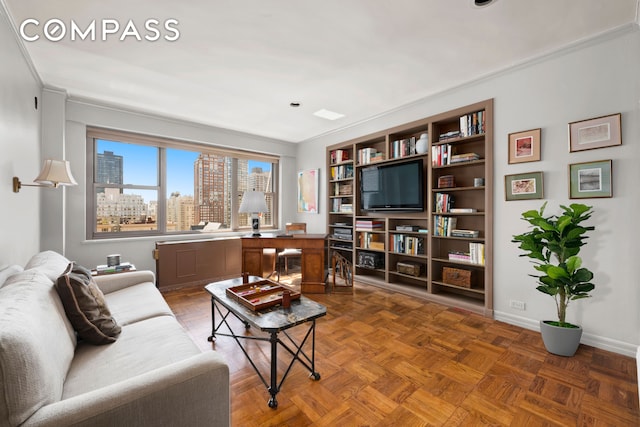 650 Park Ave Unit 18C, New York City, NY 10065 - living room featuring baseboards and a desk