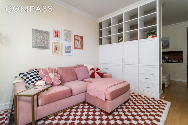 450 E 83rd St Unit 5F, New York City, NY 10028 - living area with ornamental molding and hardwood / wood-style floors