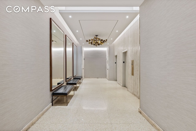 201 E 17th St Unit 31E, New York City, NY 10003 - corridor with elevator, recessed lighting, and a raised ceiling