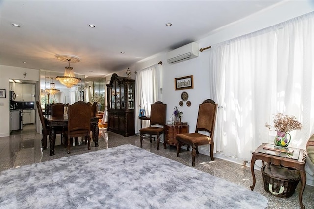 7007 Narrows Ave, New York City, NY 11209 - dining area with a wall mounted air conditioner, granite floors, and recessed lighting