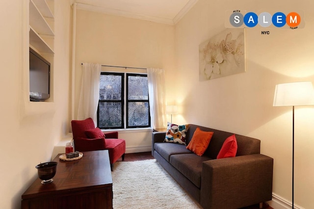134 W 82nd St Unit 2C, New York City, NY 10024 - living room featuring ornamental molding and wood finished floors