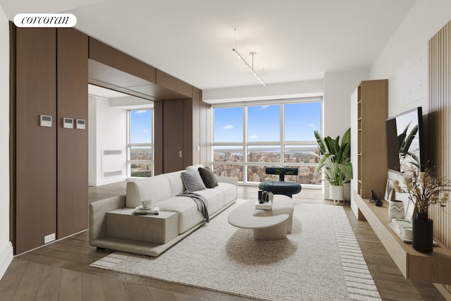 146 W 57th St Pha, Pha, New York City, NY 10019 - living room featuring hardwood / wood-style flooring