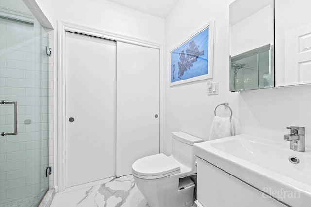 11 Sterling Pl Unit 4A, New York City, NY 11217 - full bathroom featuring marble finish flooring, a shower stall, and vanity