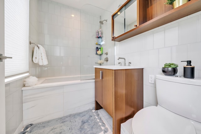 60 Riverside Blvd Unit 2402, New York City, NY 10069 - bathroom with tile walls, vanity, and tiled shower / bath combo