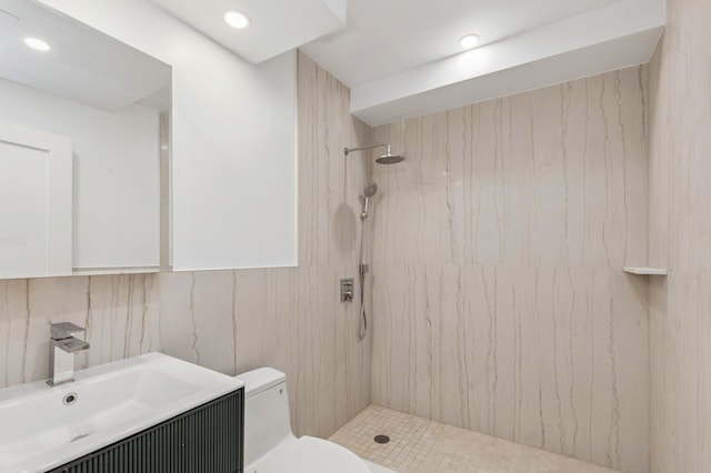 53 W 119th St Unit 1, New York City, NY 10026 - bathroom featuring tiled shower, vanity, and recessed lighting
