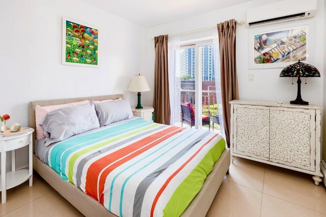 53-10 90th St Unit 4-B, New York City, NY 11373 - tiled bedroom featuring a wall mounted AC and access to outside