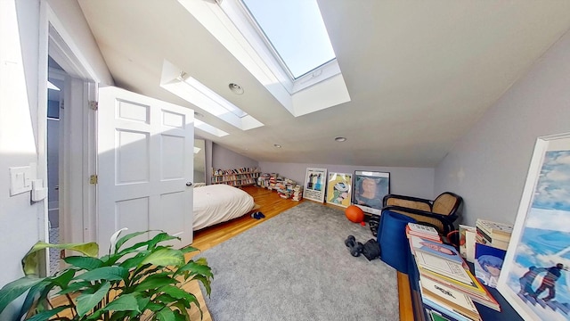125 Washington Ave, New York City, NY 11205 - bedroom with a skylight, lofted ceiling, and wood finished floors