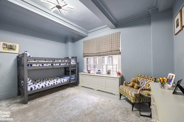 125 E 84th St Unit 4B, New York City, NY 10028 - bedroom with carpet floors, ornamental molding, and beamed ceiling