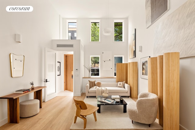 192 Withers St, New York City, NY 11211 - living area with a towering ceiling, wood finished floors, and plenty of natural light