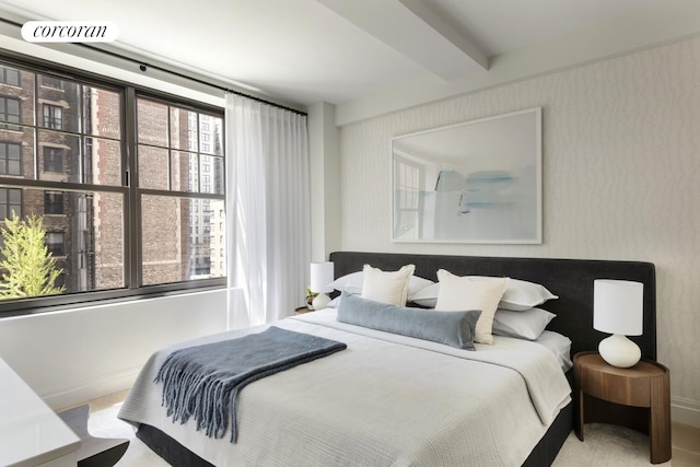 720 W End Ave Unit 5F, New York City, NY 10025 - bedroom with beam ceiling and multiple windows