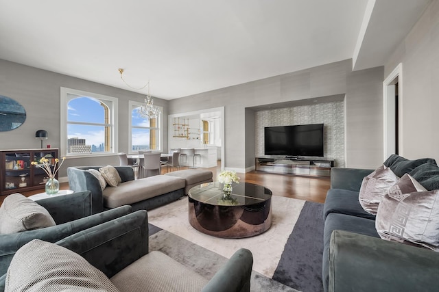 2 Park Pl Unit 41B, New York City, NY 10007 - living area featuring a chandelier and wood finished floors