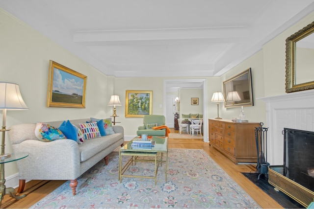 235 E 22nd St Unit 5C, New York City, NY 10010 - living room with wood finished floors and a fireplace