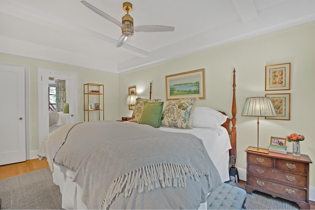 235 E 22nd St Unit 5C, New York City, NY 10010 - bedroom featuring wood finished floors, ceiling fan, and beam ceiling