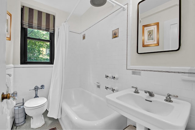 235 E 22nd St Unit 5C, New York City, NY 10010 - full bathroom with shower / tub combo, tile walls, and tile patterned flooring