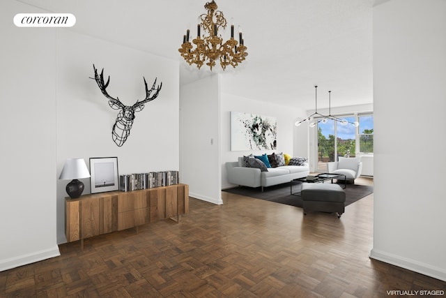 2400 Johnson Ave Unit 1K, New York City, NY 10463 - living room featuring a chandelier and baseboards