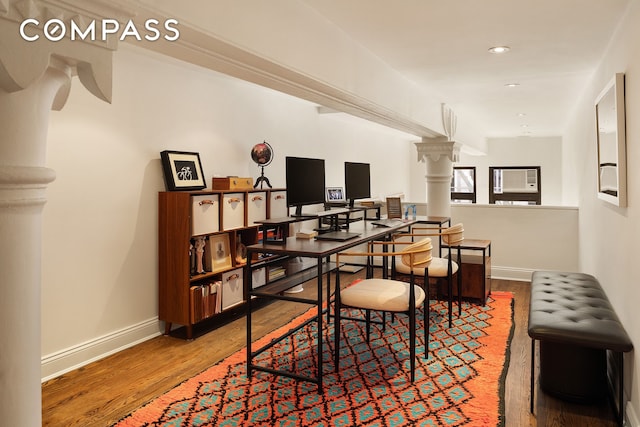 250 Mercer St Unit C302, New York City, NY 10012 - office space featuring wood finished floors, recessed lighting, and decorative columns