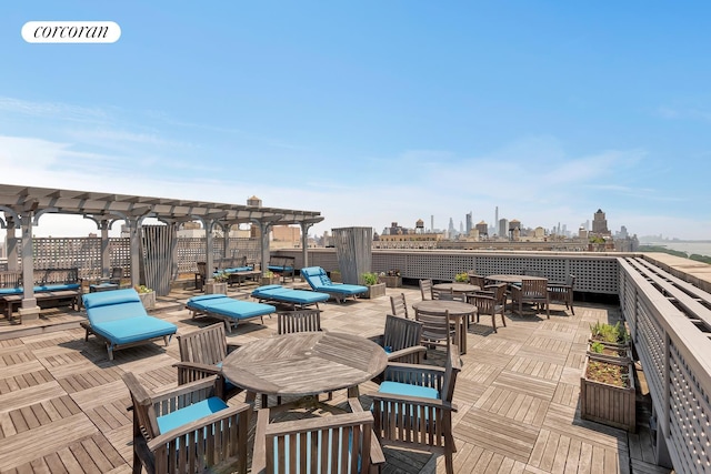 390 Riverside Dr Unit 11E, New York City, NY 10025 - view of patio / terrace featuring a pergola and a view of skyline