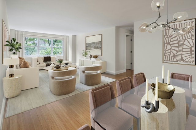 155 W 68th St Unit 35A, New York City, NY 10023 - dining space with a chandelier and wood finished floors