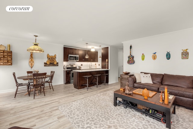1641 3rd Ave Unit 8K, New York City, NY 10128 - living area featuring light wood finished floors and ornamental molding