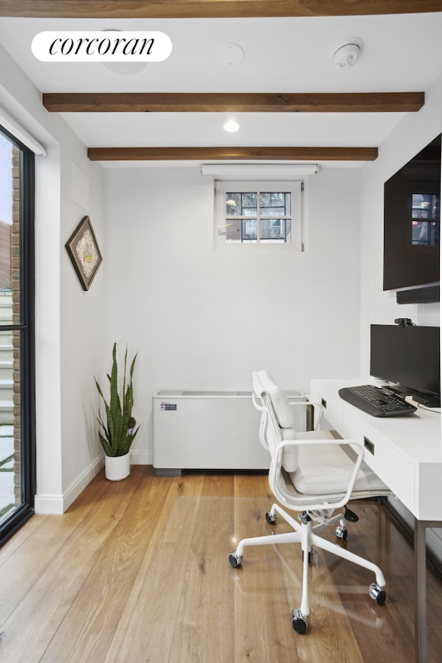23 Bethune St Garden, Unit Garden, New York City, NY 10014 - office area featuring beamed ceiling and light wood-type flooring