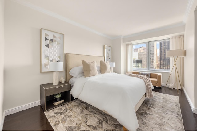 301 W 57th St Unit 16C, New York City, NY 10019 - bedroom featuring ornamental molding and wood finished floors