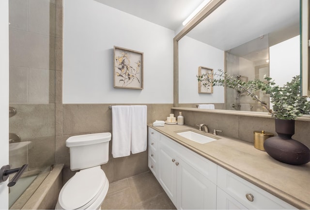 301 W 57th St Unit 16C, New York City, NY 10019 - full bath with tile walls, vanity, tile patterned flooring, and shower / bathtub combination