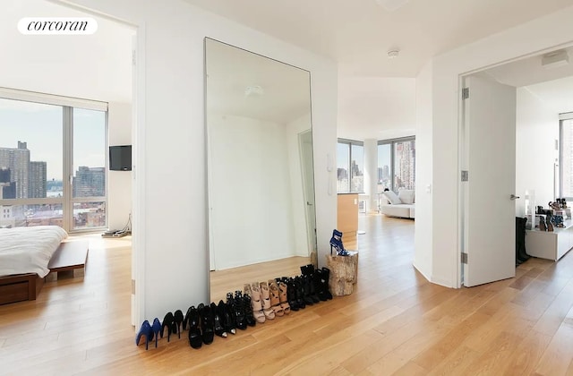 310 W 52nd St Unit 18H, New York City, NY 10019 - corridor featuring light wood finished floors and plenty of natural light