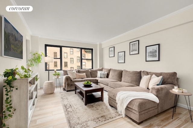 136 E 76th St Unit 10C, New York City, NY 10021 - living area with light wood finished floors and ornamental molding