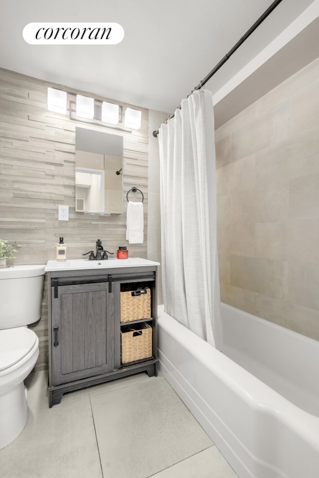 136 E 76th St Unit 10C, New York City, NY 10021 - full bath featuring tile patterned floors, vanity, and shower / bathtub combination with curtain
