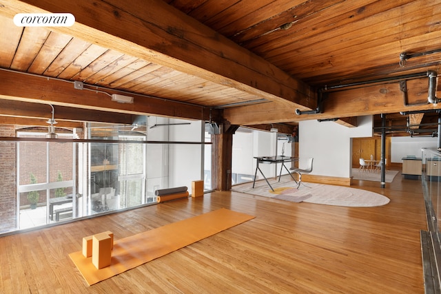 205 E 22nd St Unit 1Ab, New York City, NY 10010 - workout room featuring wooden ceiling and wood finished floors
