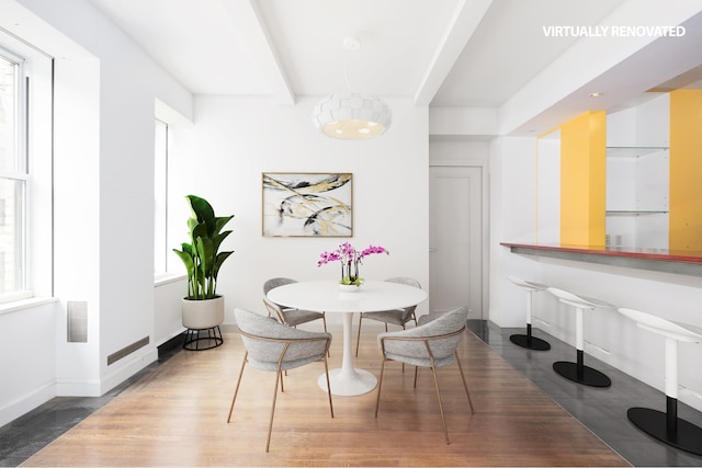 164 W 79th St Unit 4Ab, New York City, NY 10024 - dining space featuring beam ceiling and wood finished floors