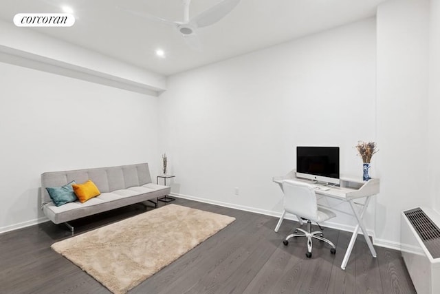 252 7th Ave Unit 10O, New York City, NY 10001 - office space with dark wood-style flooring, recessed lighting, ceiling fan, and heating unit