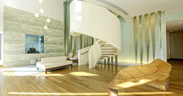 2 River Ter Unit Rh-8, New York City, NY 10282 - common area with stairs and wallpapered walls