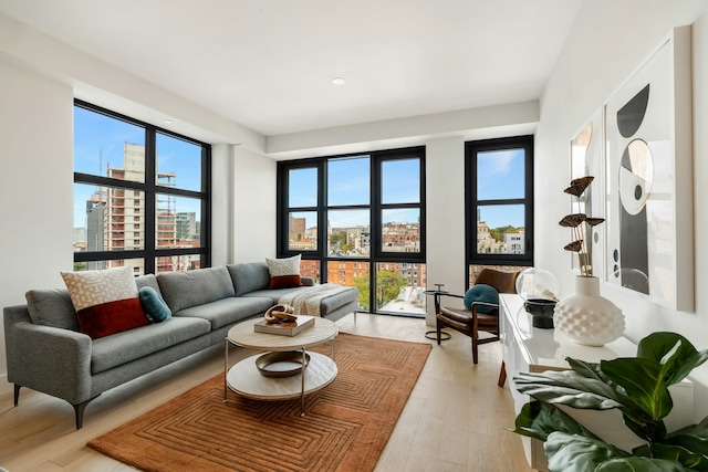 11 Hancock Pl Unit 501, New York City, NY 10027 - living area with light wood-type flooring and a city view