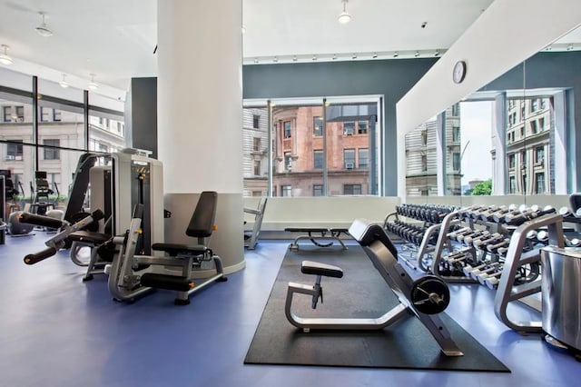 15 William St Unit 39F, New York City, NY 10004 - exercise room with rail lighting